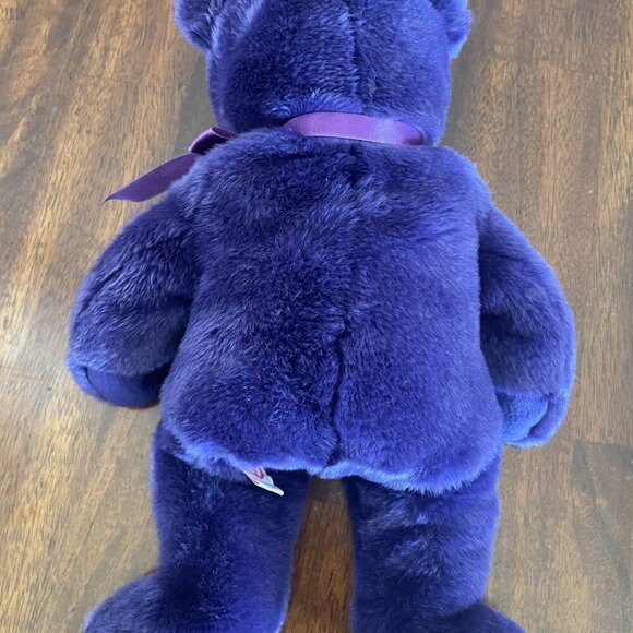 1998 Ty Beanie Babies Purple  Bear w/White Rose Beanbag Plush 14" No Tag! - Picture 4 of 5